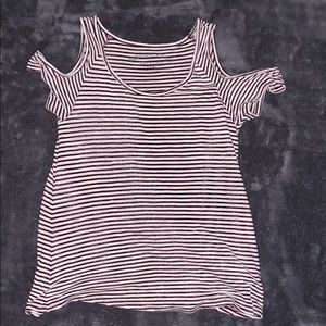 Off the Shoulder Striped T-Shirt